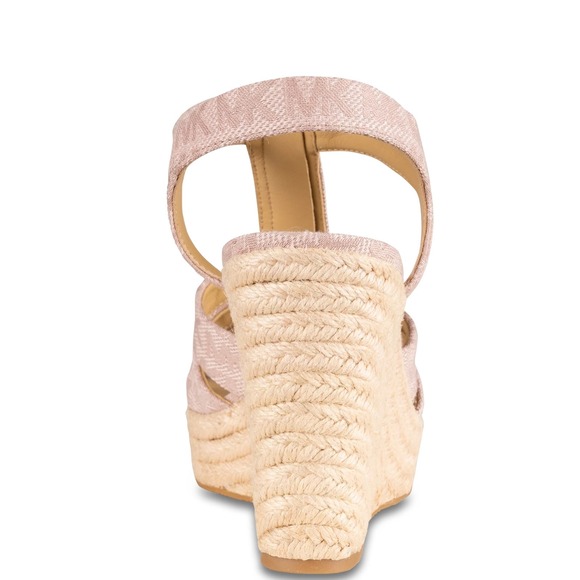 MICHAEL KORS PINK WEDGE SANDAL BERKLEY LOGO JACQUARD IN SOFT PINK SIZE 10 - Picture 7 of 15